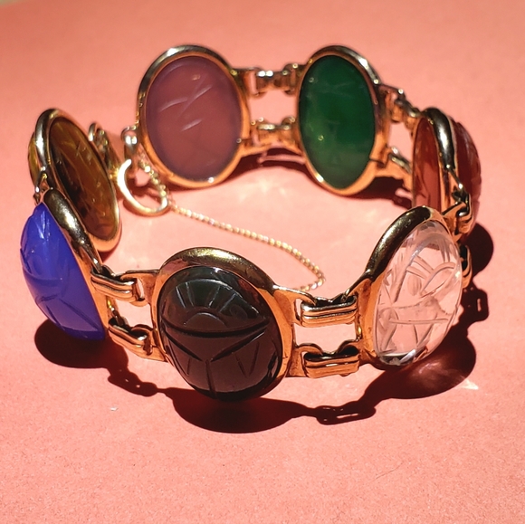 Vintage 14k gold plated NAPIER  Ancient Egyptian style SCARAB bracelet - Picture 2 of 8